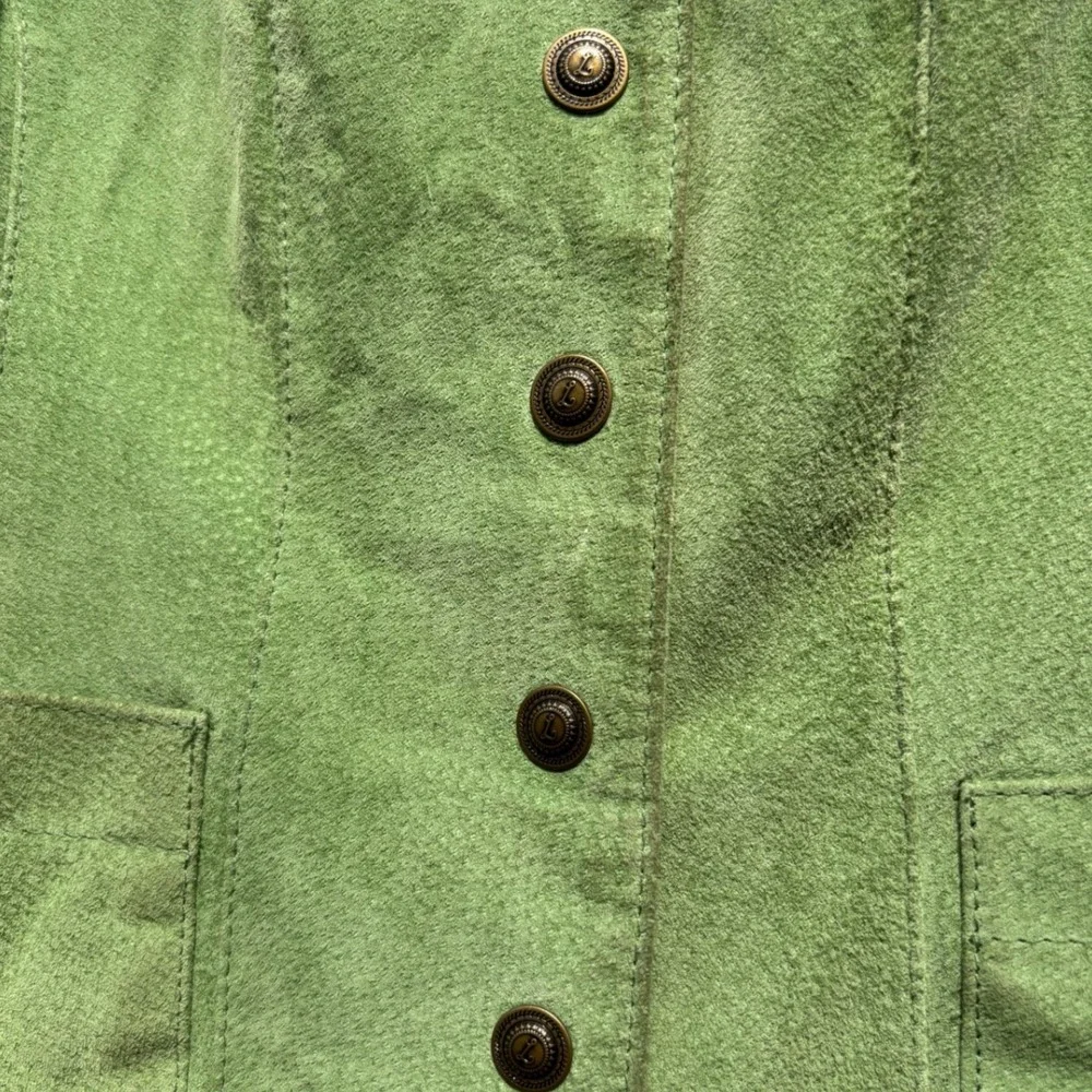 Green Leather Suede Jacket Lightweight Small Y2K Chartreuse Minimalism Preppy